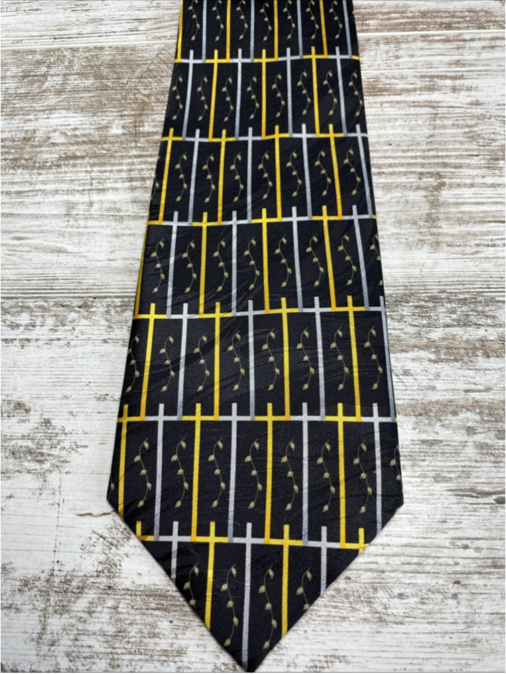 Divinity Silk Tie 1 John 1:7 Christian Religious Black Gold Geometric Vine 60”